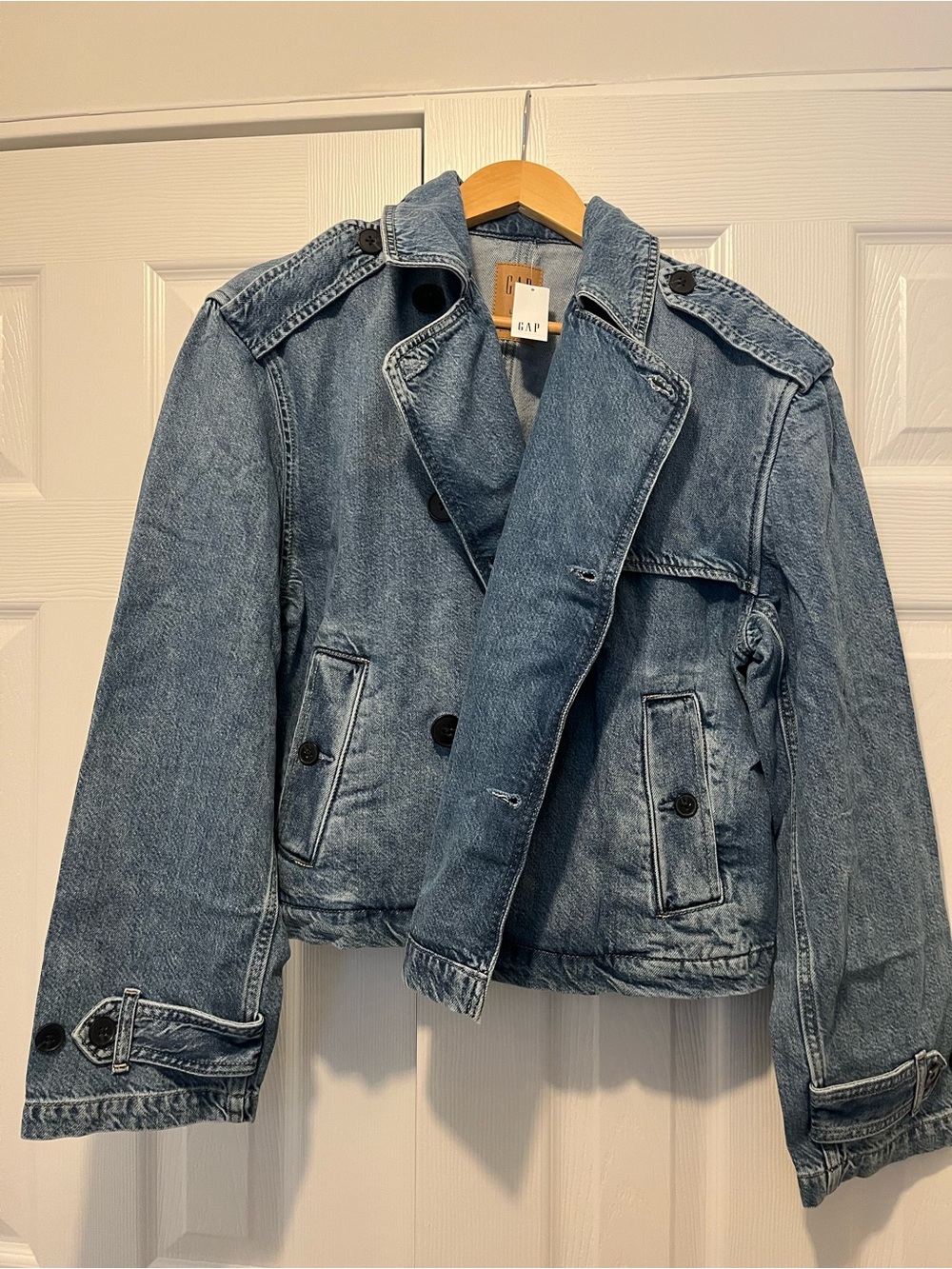 GAP Double-Breasted Denim Jacket - Blue - Picture 3 of 7